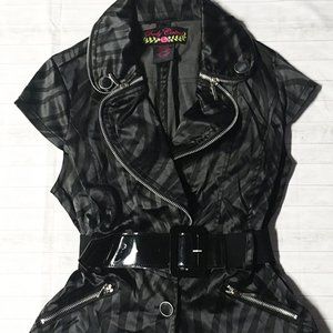 Zebra Striped Belted Short Sleeved Moto Blazer